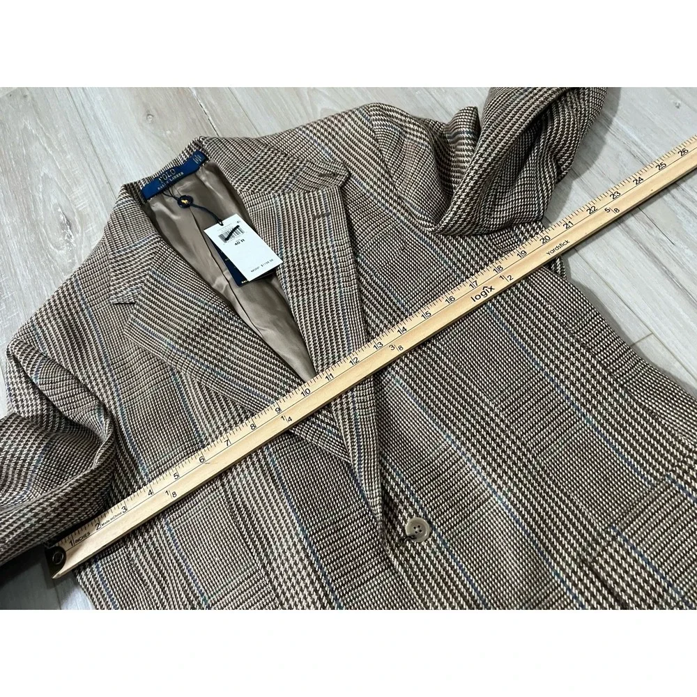 Polo Ralph Lauren 100% Linen Brown Houndstooth Constructed Tweed Blazer 40R